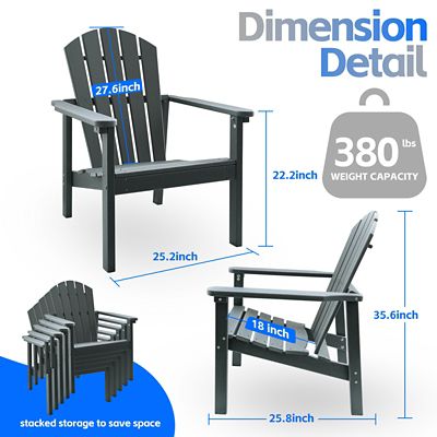 Image showing  All Weather HDPE Stackable Adirondack Chair, Space-Saving Outdoor Patio Chair, 2 pc.