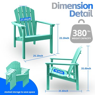 Image showing  All Weather HDPE Stackable Adirondack Chair, Space-Saving Outdoor Patio Chair, 2 pc.