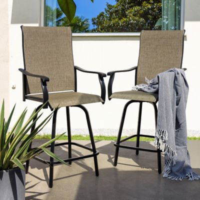 Image showing  3-Piece Bar Height Table Set with All Weather Textilene Bar Stools and Bar Height Table