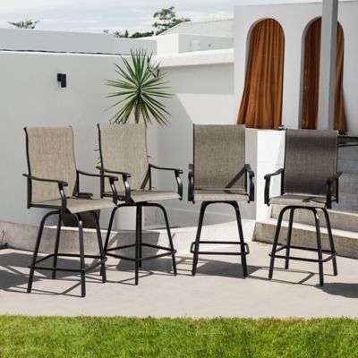 Image showing  5-Piece Bar Height Table Set with All Weather Textilene Bar Stools and Bar Height Table
