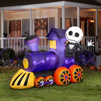 Image showing  Lightshow Airblown-Jack Skellington in Sewn in Micro LED Purple Train Scene