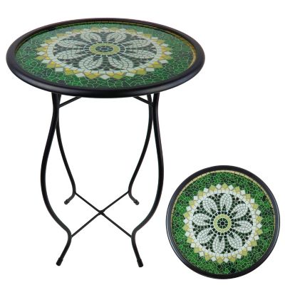Moonelit Creations Mosaic Glass Accent Side Table & Plant Stand - Green