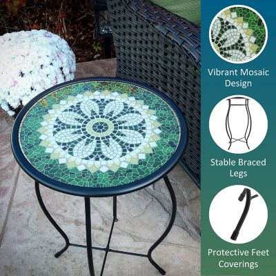 Image showing  Mosaic Glass Accent Side Table & Plant Stand, Green