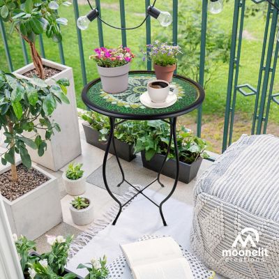 Image showing  Mosaic Glass Accent Side Table & Plant Stand, Green