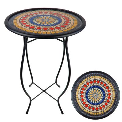 Moonelit Creations Mosaic Glass Accent Side Table & Plant Stand - Red