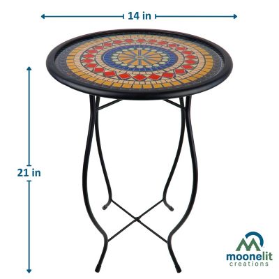 Image showing  Mosaic Glass Accent Side Table & Plant Stand, Red