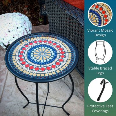 Image showing  Mosaic Glass Accent Side Table & Plant Stand, Red
