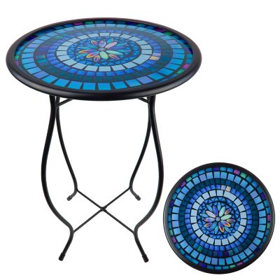 Moonelit Creations Mosaic Glass Accent Side Table & Plant Stand, Blue