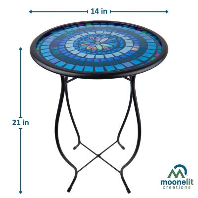 Image showing  Mosaic Glass Accent Side Table & Plant Stand, Blue