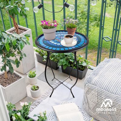 Image showing  Mosaic Glass Accent Side Table & Plant Stand, Blue