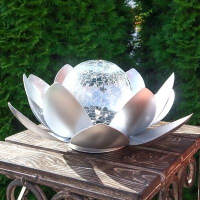 Image showing  Silver Lotus Flower Solar LED Garden Light