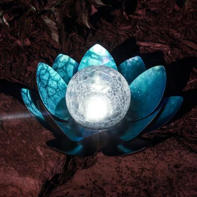 Image showing 5 th Moonelit Creations Blue Lotus Flower Solar LED Garden Light