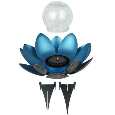 Image showing 6 th Moonelit Creations Blue Lotus Flower Solar LED Garden Light