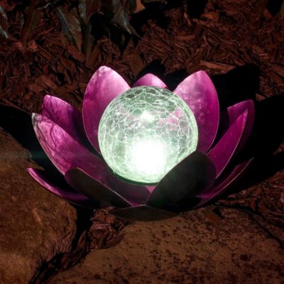 Image showing 5 th Moonelit Creations Violet Lotus Flower Solar LED Garden Light