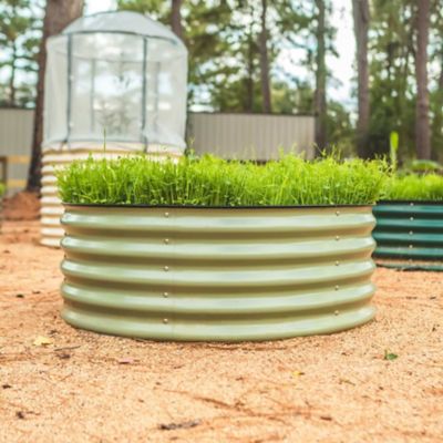 Image showing  17 in. Tall 42 in. Wide Round Metal Raised Garden Bed - Olive Green