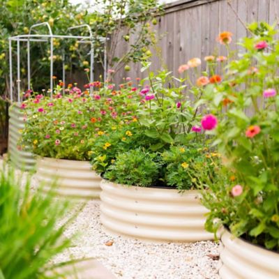 Image showing  17 in. Tall 42 in. Wide Round Metal Raised Garden Bed - Pearl White