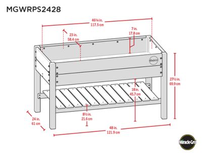 Image showing  Wood 2 x 4ft. Raised Garden Planter with Shelf