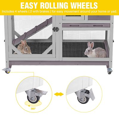 Image showing  Premium 2-Story Wooden Rabbit Hutch with Casters, Easy Cleaning Pull-Out Tray