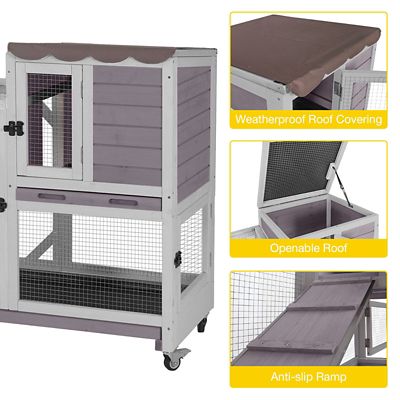 Image showing  Premium 2-Story Wooden Rabbit Hutch with Casters, Easy Cleaning Pull-Out Tray