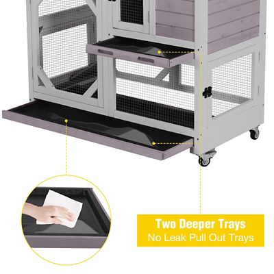 Image showing  Premium 2-Story Wooden Rabbit Hutch with Casters, Easy Cleaning Pull-Out Tray