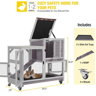 Image showing 5 th Aivituvin Premium 2-Story Wooden Rabbit Hutch with Casters, Easy Cleaning Pull-Out Tray