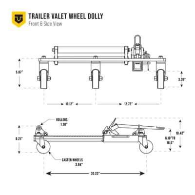 Image showing 5 th Trailer Valet Heavy Duty 6 Wheel Tire Dolly 4 Pack 2,000 lbs. Capacity per Dolly, Polyurethane Casters with Dolly Storage Rack