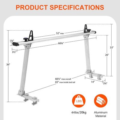 Image showing 5 th Rockland Adjustable Universal Aluminum Truck Ladder Rack, 800 lb. Capacity