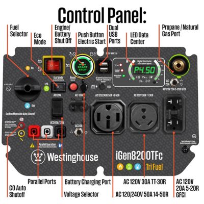 Image showing  8,200/6,600 W Tri-Fuel Portable Inverter Generator. Gas/Propane/Natural Gas, CO Sensor