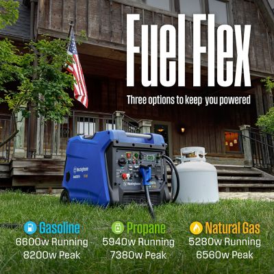 Image showing 5 th Westinghouse 8,200/6,600 W Tri-Fuel Portable Inverter Generator. Gas/Propane/Natural Gas, CO Sensor