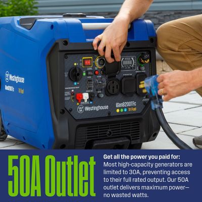 Image showing 6 th Westinghouse 8,200/6,600 W Tri-Fuel Portable Inverter Generator. Gas/Propane/Natural Gas, CO Sensor