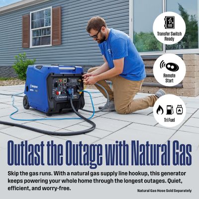 Image showing 9 th Westinghouse 8,200/6,600 W Tri-Fuel Portable Inverter Generator. Gas/Propane/Natural Gas, CO Sensor