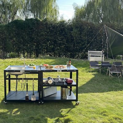 Image showing  Movable Outdoor Grill Cart with 304 Stainless Steel Sink & Faucet, Outdoor Kitchen Sink Station with Hose Hook Up