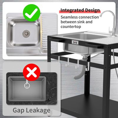 Image showing  Movable Outdoor Grill Cart with 304 Stainless Steel Sink & Faucet, Outdoor Kitchen Sink Station with Hose Hook Up