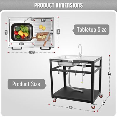 Image showing  Movable Outdoor Grill Cart with 304 Stainless Steel Sink & Faucet, Outdoor Kitchen Sink Station with Hose Hook Up