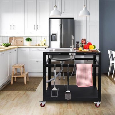 Image showing  Movable Outdoor Grill Cart with 304 Stainless Steel Sink & Faucet, Outdoor Kitchen Sink Station with Hose Hook Up