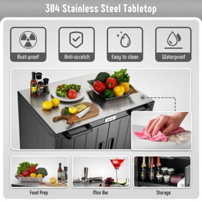 Image showing  Outdoor Bar Cart Grill Table Cart with 304 Stainless Steel Top & Storage Cabinet, Modular Outdoor Kitchen Island