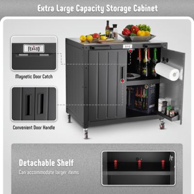 Image showing  Outdoor Bar Cart Grill Table Cart with 304 Stainless Steel Top & Storage Cabinet, Modular Outdoor Kitchen Island
