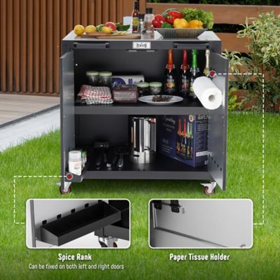 Image showing 5 th Feasto Outdoor Bar Cart Grill Table Cart with 304 Stainless Steel Top & Storage Cabinet, Modular Outdoor Kitchen Island