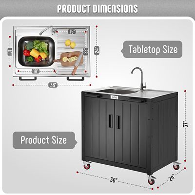 Image showing  Freestanding Grill Cart with Sink and Cabinet, Movable Outdoor Cart Table with 304 Stainless Steel Sink