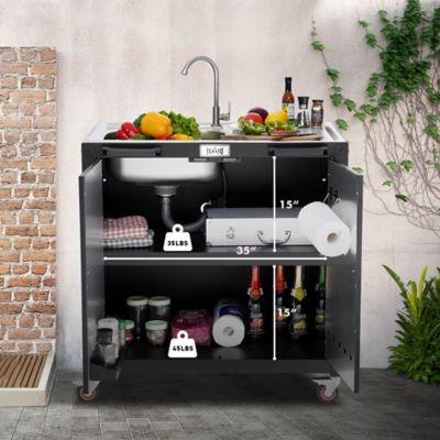 Image showing  Freestanding Grill Cart with Sink and Cabinet, Movable Outdoor Cart Table with 304 Stainless Steel Sink