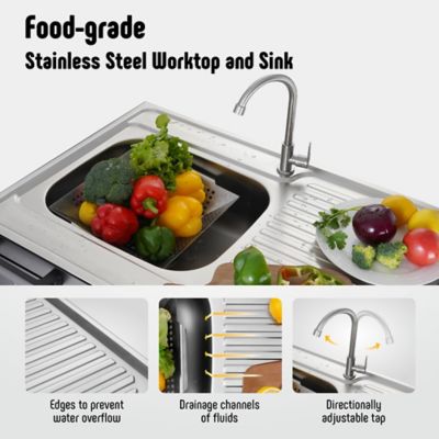 Image showing  Freestanding Grill Cart with Sink and Cabinet, Movable Outdoor Cart Table with 304 Stainless Steel Sink