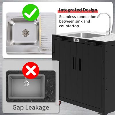 Image showing 6 th Feasto Freestanding Grill Cart with Sink and Cabinet, Movable Outdoor Cart Table with 304 Stainless Steel Sink