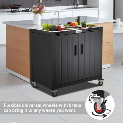 Image showing 7 th Feasto Freestanding Grill Cart with Sink and Cabinet, Movable Outdoor Cart Table with 304 Stainless Steel Sink