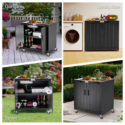 Image showing 8 th Feasto Freestanding Grill Cart with Sink and Cabinet, Movable Outdoor Cart Table with 304 Stainless Steel Sink