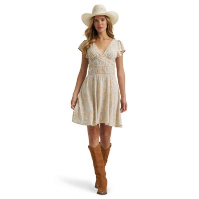 Wrangler Women's Tiered Flutter Sleeve Dress