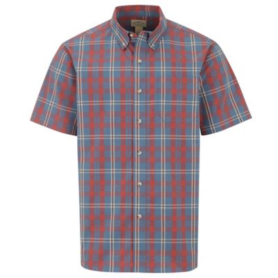 Blue Mountain Men's Stretch Plaid Poplin Short-Sleeve Button-Down Shirt