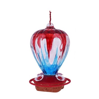 Royal Wing 32 oz. Hand-Painted Glass Balloon Hummingbird Feeder, Red/White/Blue