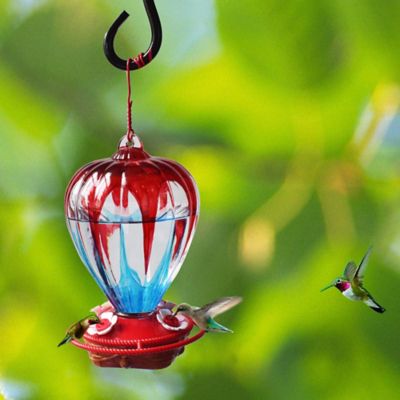 Image showing  32 oz. Hand-Painted Glass Balloon Hummingbird Feeder, Red/White/Blue
