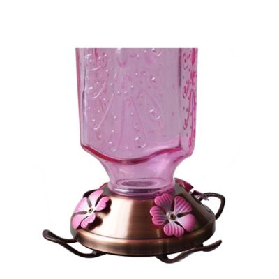 Image showing  32 oz. Glass Hummingbird Feeder, Pink