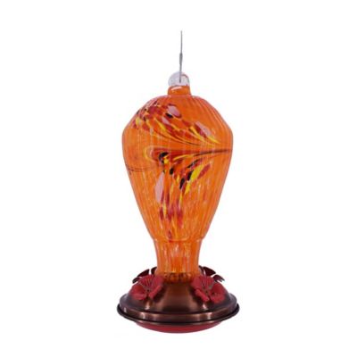 Royal Wing 28 oz. Art Glass Hummingbird Feeder, Orange
